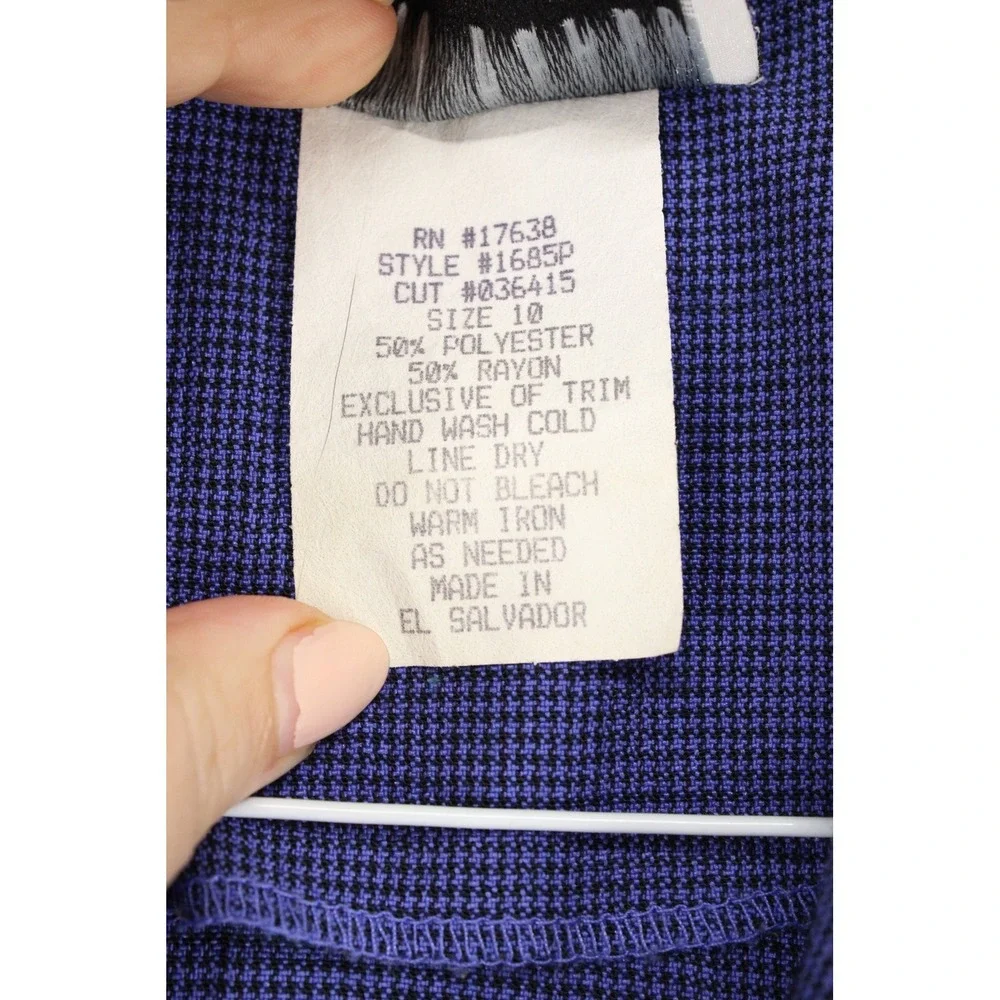 Miss Dorby Vtg Blue Sailor Collar Button Cottagecore Dress Womens 10 Houndstooth - Picture 9 of 13
